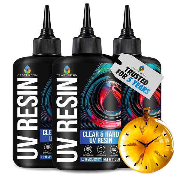 CRAFT RESIN 300g UV Resin Kit Hard Type Low Viscosity – Crystal Clear and No-Yellowing UV Resin Glue for DIY, Jewelry Making, Molds Casting and Polymer Clay Projects - Fast Cure Under UV Light