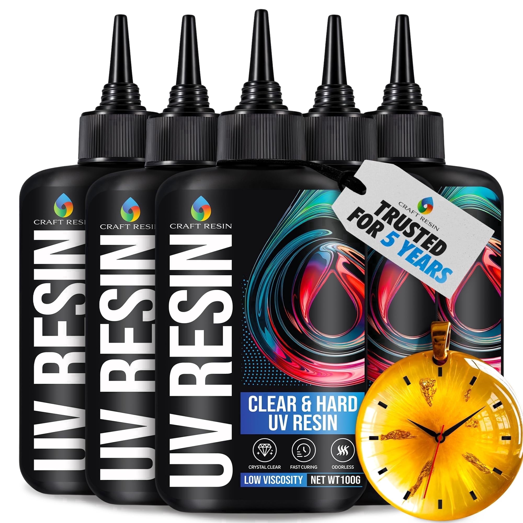CRAFT RESIN 500g UV Resin Kit Hard Type Low Viscosity – Crystal Clear and No-Yellowing UV Resin Glue for DIY, Jewelry Making, Molds Casting and Polymer Clay Projects - Fast Cure Under UV Light