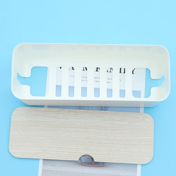 CRAFTHROU 1Pack Wire Management Box Wood Bamboo White Cable Storage Organizer Workplace