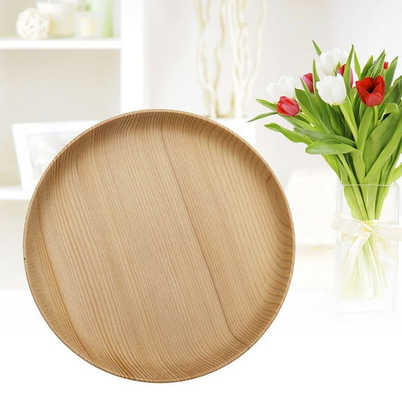 CRAFTHROU 1Pack Wood Fruit Plate 18x0.79in Round Cut Resistant For Spring Party And Families