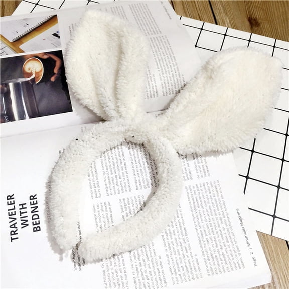 CRAFTHROU 1Pc White Cloth Rabbit Ear Headband 11.4x4.7in for Girls and Women Easter Party Accessory