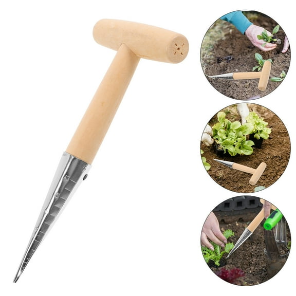 CRAFTHROU 1Pcs Beige T-Handle Ergonomic Handle Soil Digger for Gardeners with Wood and Stainless Steel 10.2X4.4X1.2In