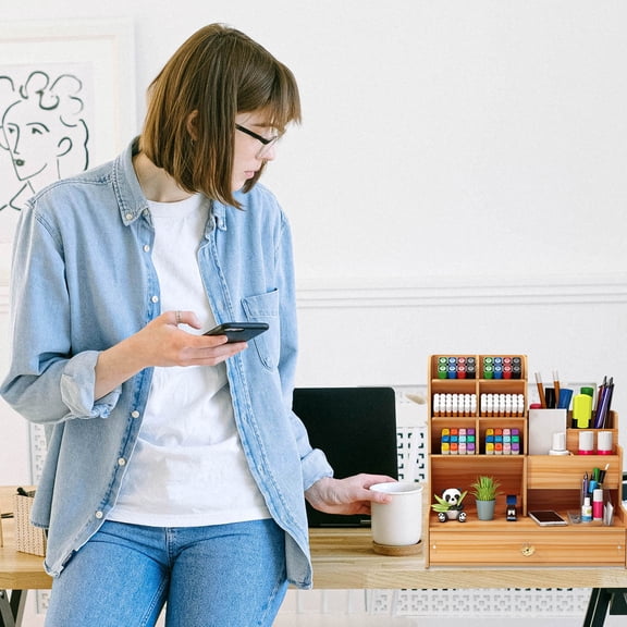 CRAFTHROU 1Pcs Pen Display Stand Desk Organizer for Nightstand Storage 11.8X9.6X5.9In