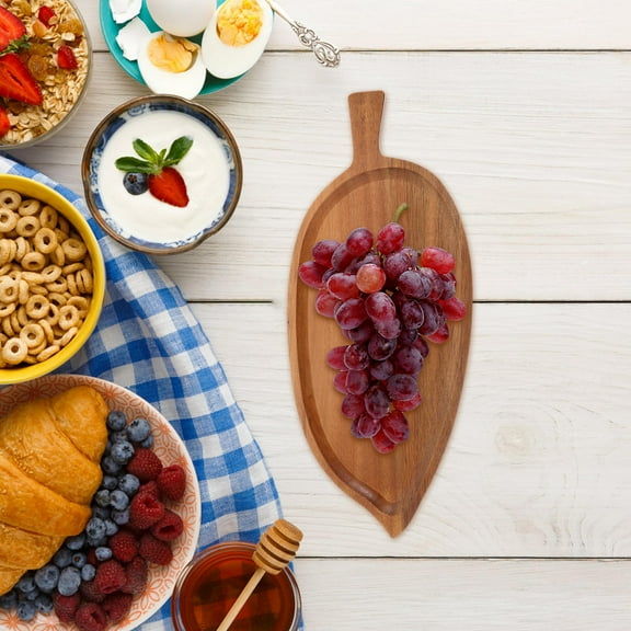 CRAFTHROU Leaf Shaped Serving Tray Wood Food Serving Commercial Use 1Set 13.0X5.5X0.6In