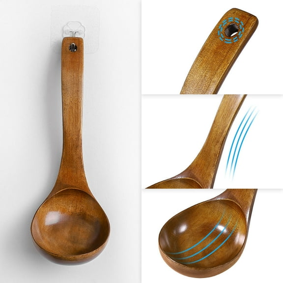 CRAFTHROU 1Pcs Wooden Spoon For Cooking Utensils Light Brown Curved Long Handle 9 X 28 Cm Wood And Bamboo