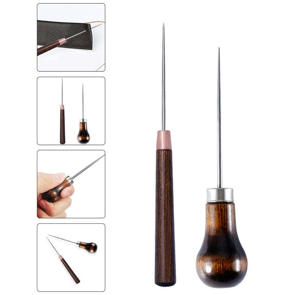 CRAFTHROU 2Pcs Punching Tool Sewing Awls Hand Stitcher Awl Synthetic Material Brown