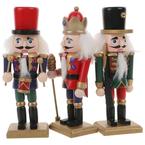 CRAFTHROU Nutcracker Puppet Ornaments Assorted Color Wood 3pcs Set Decoration