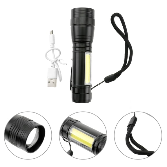 CRAFTHROU Zoom Flashlight USB Rechargeable Telescopic Black for Home and Outdoor Activities