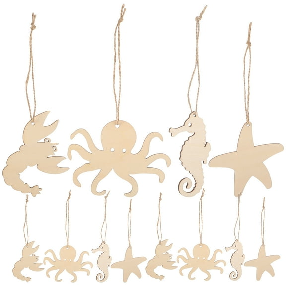 CRAFTHROU 4 Sets Fish Shapes Cutouts Wooden Ocean Themed Hanging Decor for Party Festival Decoration Kids