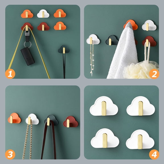 CRAFTHROU 4 Pcs Cloud Shaped Door Hanger White Abs Storage Hooks for Household Users Home Use