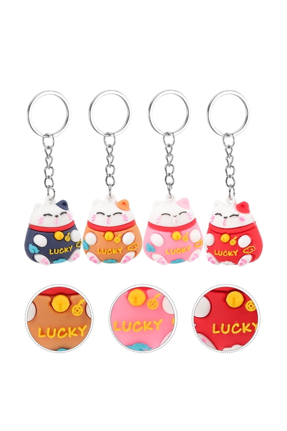 4Pcs Wealth Welcoming Cat Keychain Rubber Made for Bag Charm and Keyring Cute Design