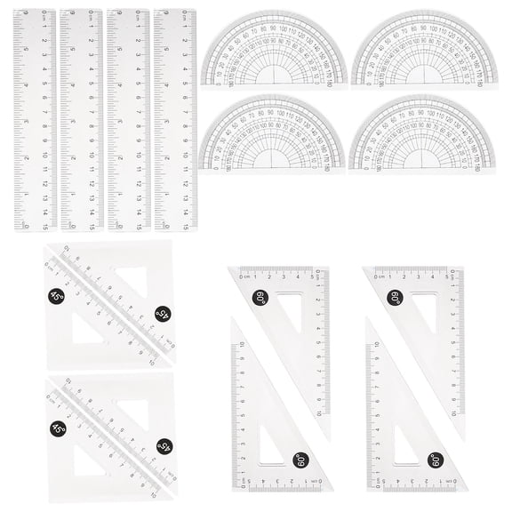 CRAFTHROU 4Sets Professional Drawing Triangle Ruler and Protractor Measuring Set