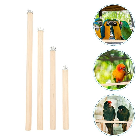 CRAFTHROU Parrot Pole 4Pcs Wooden Bird Perch for Cage Setup