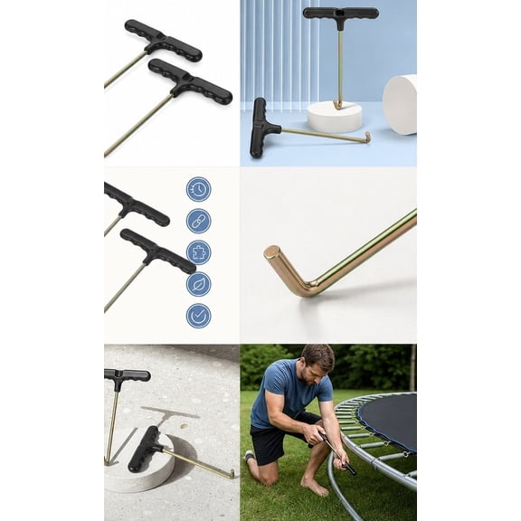 CRAFTHROU Steel Trampoline Spring Hook Tool, T-Handle Accessory for Secure Mat and Spring Fitting