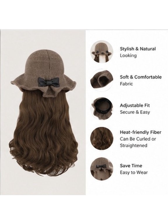 Fashion Wavy Wig Hat, Natural Texture Synthetic Hair, Comfortable Cap Wig for Daily Wear, Cosplay, Party Use