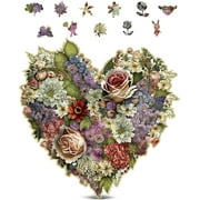 CRAFTHUB Flowers Wooden Puzzles for Adults – A3 Blooming Heart with 128 Pieces – Jigsaw Puzzle with Unique Shapes – Family Games for Kids and Adults – 10.8" x 10.8"