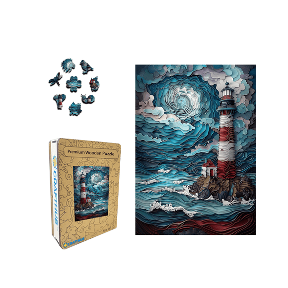 CRAFTHUB Landscape Wooden Puzzles for Adults – A3 Lighthouse Puzzle with 272 Pieces – Jigsaw Puzzles with Unique Shapes – Family Games for Kids and Adults – 15.4" x 10.9"