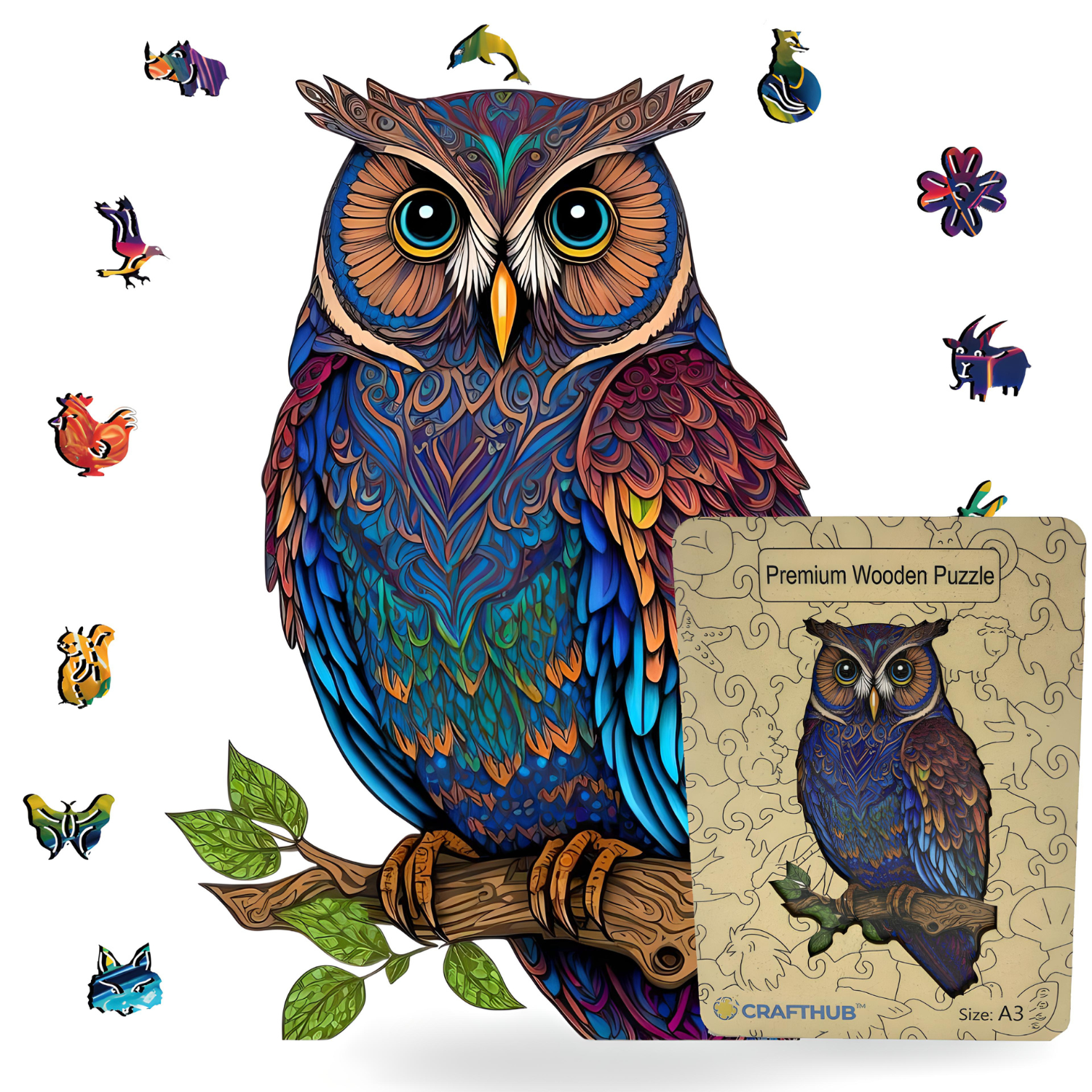 CRAFTHUB Owl Wooden Puzzle for Adults - Wooden Jigsaw Puzzle for Ages ...