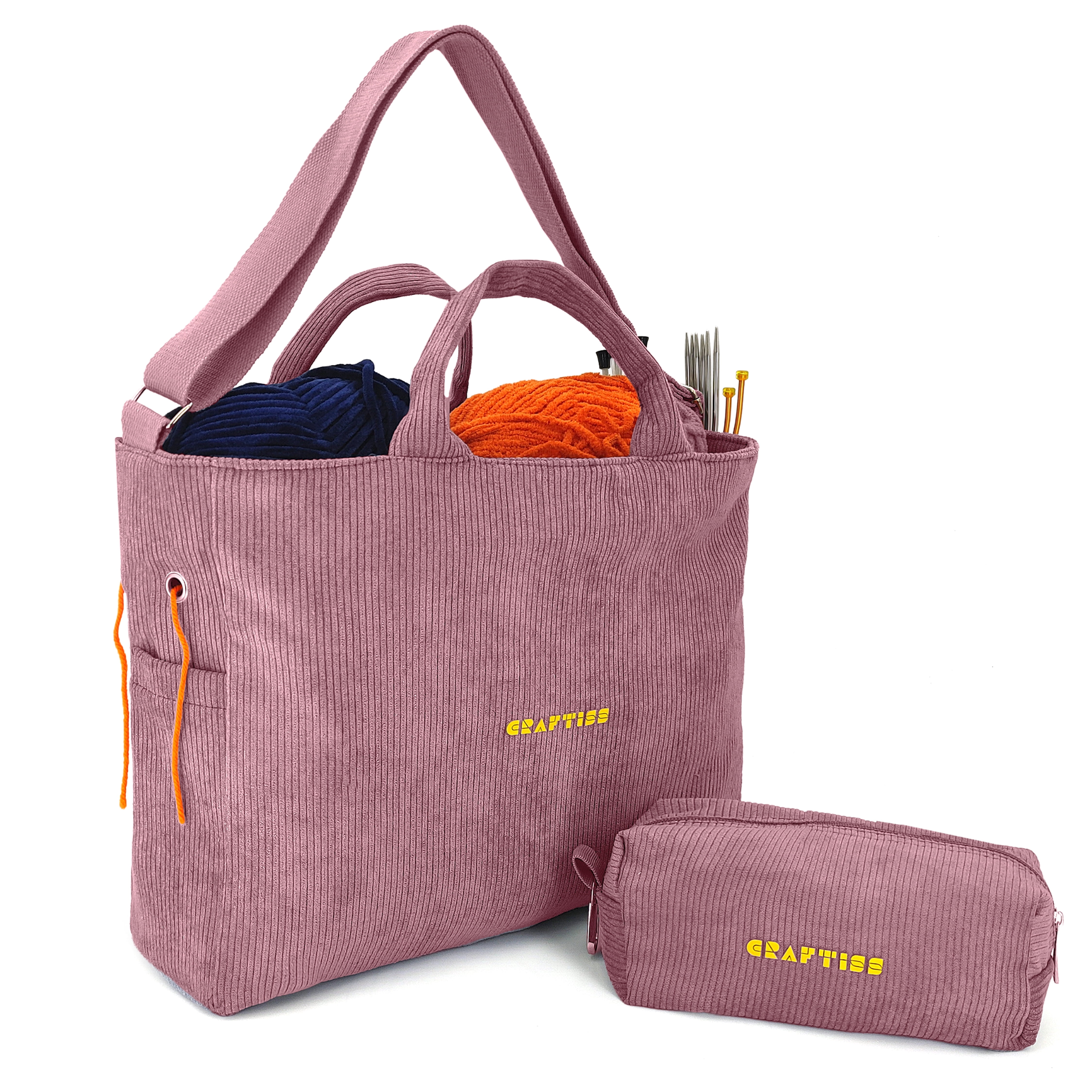 CRAFTISS Crochet Bag Yarn Storage - Durable Corduroy Yarn Bag for Crochet Accessories - Organizer with Knitting Accessories Case