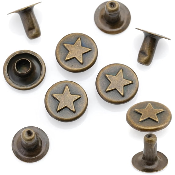 CRAFTME STUDIO 3/8" Fancy Leather Rivets Round Rapid Rivet Studs for Bags, Belts and Bracelets Decoration, 50 Pieces (Star AB)
