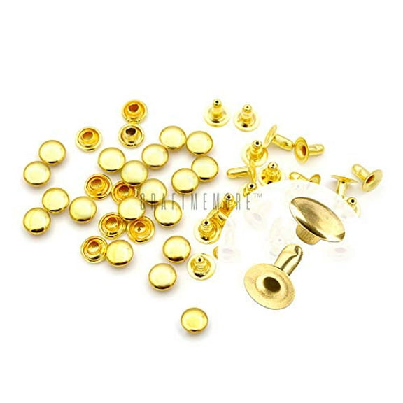 CRAFTMEMORE 200 Pack Multi-Size Leather Rivets Single Cap Rapid Rivet Metal Stud Fasteners Round Cap for Bag Belt Wallet Leather Craft (Gold, 6MM)
