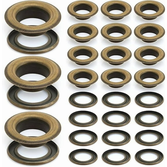 3/8" (10MM) Hole 100 Sets Grommets Eyelets with Washers for Clothes, Leather, Canvas (Antique Brass)