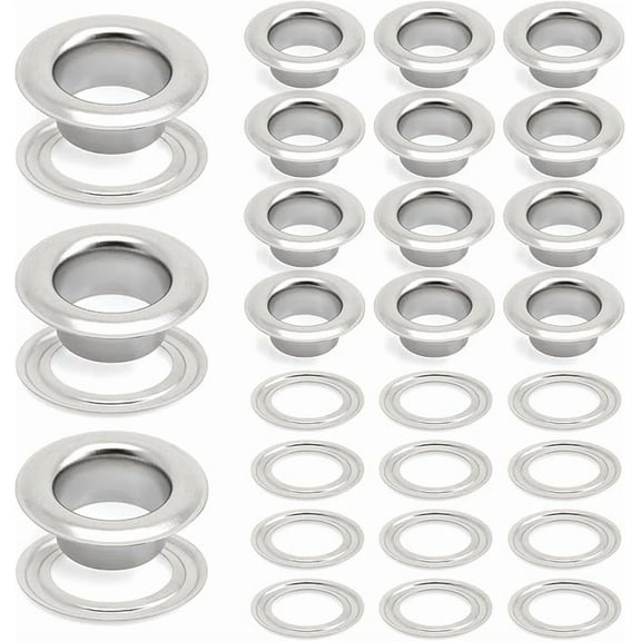 3/8" (10MM) Hole 100 Sets Grommets Eyelets with Washers for Clothes, Leather, Canvas (Silver)