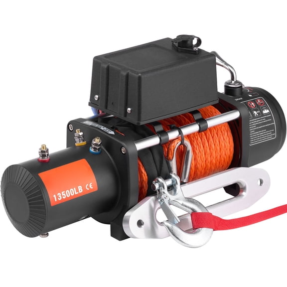 CRAFTOPIA 12V DC Electric Winch 13500 LBS, 3/8" x 80ft Synthetic Rope, Wireless & Wired Remote Control Waterproof Winch for SUV Jeep Trailer Off-Road Towing