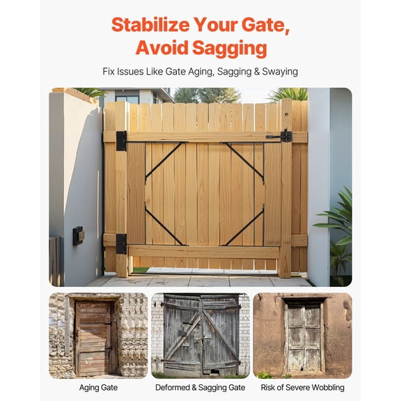 CRAFTOPIA 2 Sets Anti-Sag Gate Corner Brace Bracket Kit, Gate Frame Hardware with Latches & Screws for Corral Gates, Shed Doors, Driveway Gates, Black Iron