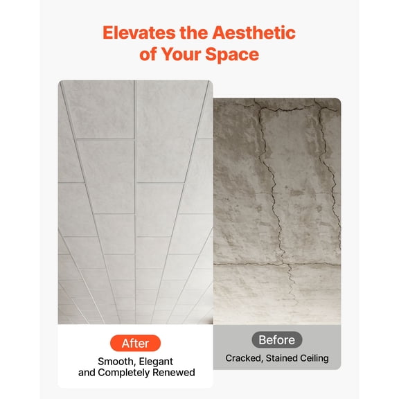 CRAFTOPIA 24 x 48 in PVC Ceiling Tiles 10Pack, White Marble Drop Ceiling Panels, WaterResistant PVC Foam Board, Grid Fit, Flexible Cut, Easy to Clean for Home Office