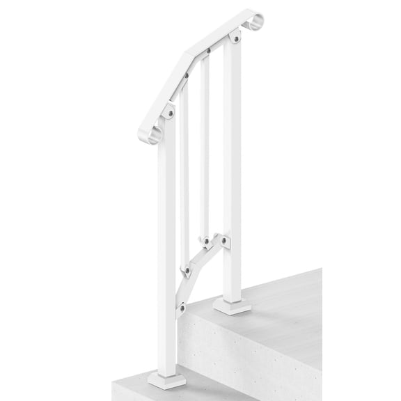CRAFTOPIA Retro Arch Carbon Steel Outdoor Step Handrail Kit for 12 Steps, Senior Safety Stair Railing for Concrete Steps, Porch & Deck, White with Installation Kit