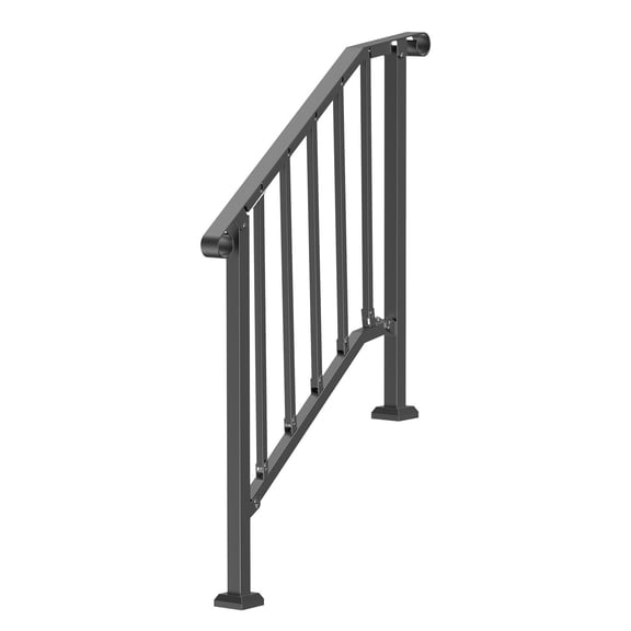 CRAFTOPIA Retro Arch Carbon Steel Outdoor Step Handrail Kit for 23 Steps, Safety Hand Rail for Seniors, for Concrete Steps, Porch & Deck, Black with Installation Kit