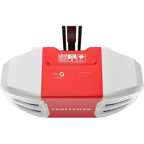 CRAFTSMAN 1/2 HP Smart Garage Door Opener - myQ Smartphone Controlled - Chain Drive, Wireless Keypad Included, Model CMXEOCG472, Red