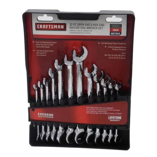 Open End Key Set CRAFTSMAN® 12-Piece Open End & Box End Ratcheting Wrench Set - Metric ...