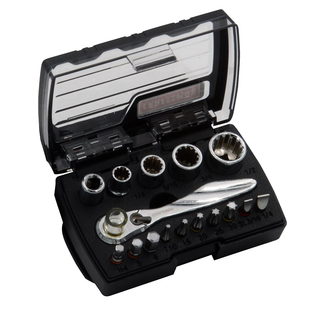 CRAFTSMAN 16 Piece Mini Ratchet Socket Set 1 4 Drive Ratchet Walmart