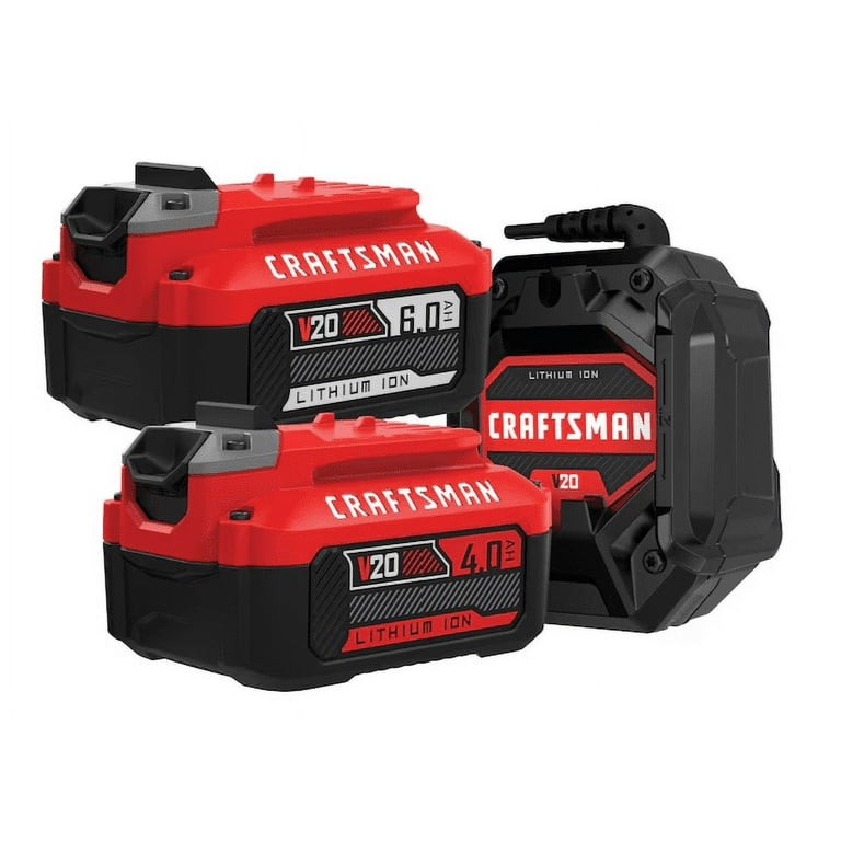 CRAFTSMAN 20V Lithium Ion Battery 2-Pack, 4Ah and 6Ah, Charger