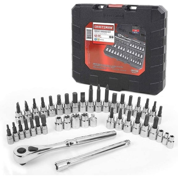 CRAFTSMAN 42 pc. Hex and Torx Bit Socket Super Set, 1/4 in. and 3/8 in. Drives, Alloy Steel, Polished Finish, Black Oxide Bits, with Ratchet