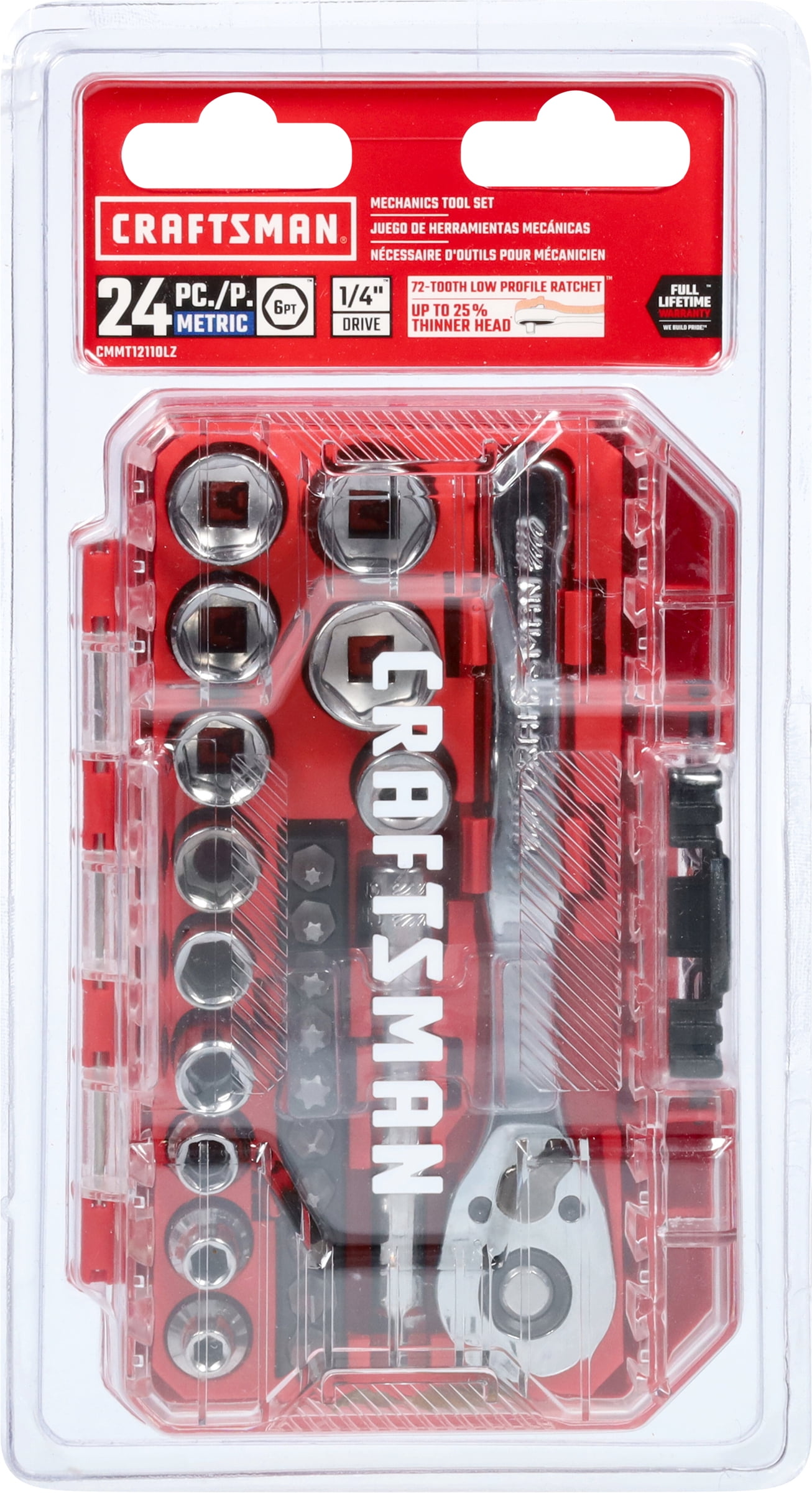 CRAFTSMAN Mechanics Tool Set, 24 Piece, 1/4 Inch Drive Metric (CMMT12110LZ)