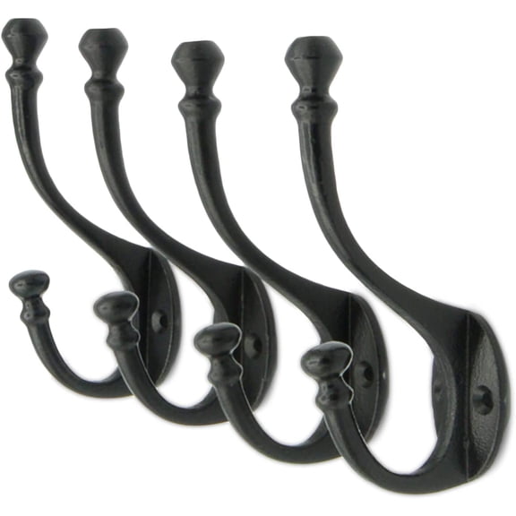 CRAFTSMAN ROAD Vintage Cast Iron Wall Hooks (Black, Set of 4) - Rustic, Farmhouse Coat Hooks | Coats, Bags, Towels, Hats | Heritage Select