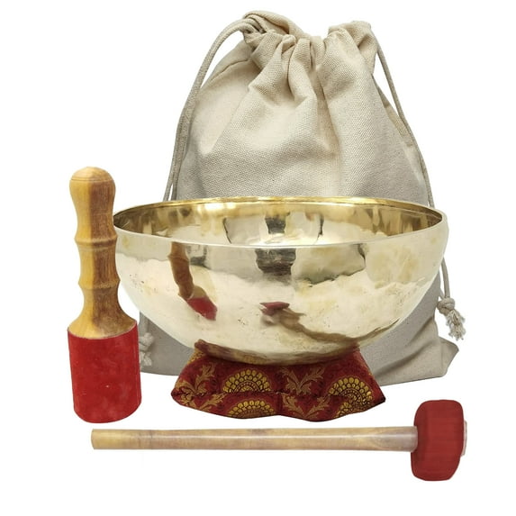 CRAFTSTRIBE 10" Handmade Crown Chatra Tibetan Singing Bowl Set| Meditation Healing Bowl With Mallet And Silk Cushion