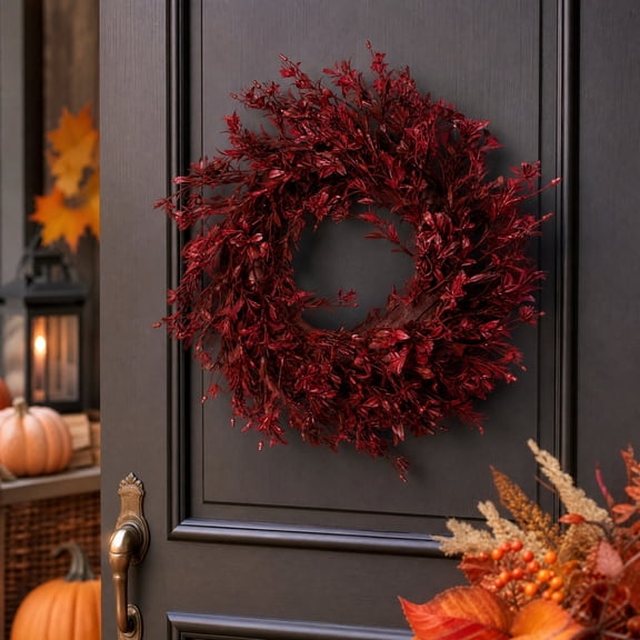 CRAGRSI Thanksgiving Wreath in Red Plastic for Door Mantel and Table Fall Harvest Party Decor