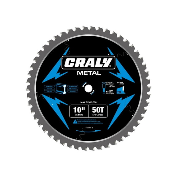 CRALY 10 Inch 50 Teeth Circular Saw Blade, 5/8 Inch Arbor, for Steel and Ferrous Metal Cutting, with Thin Kerf and Professional Carbide Tip