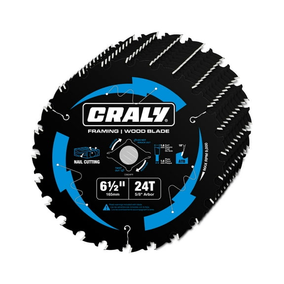 CRALY 6-1/2 Inch 24 Teeth Circular Saw Blade, 5/8 Inch Arbor, Wood Cutting, with Carbide Tipped and Thin Kerf