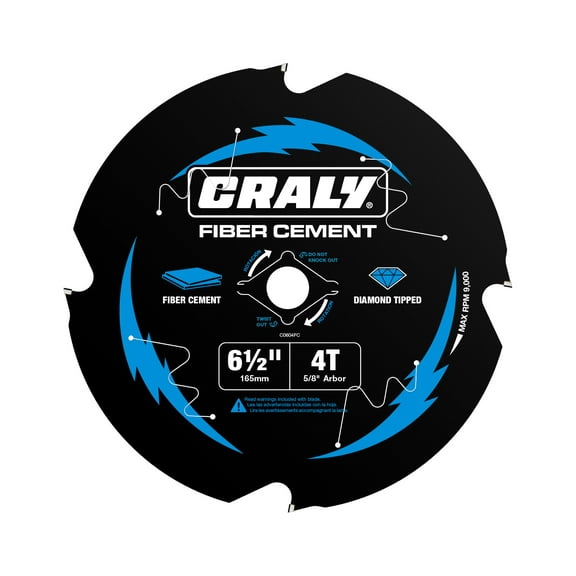CRALY 6-1/2 Inch 4 Teeth Circular Saw Blade, 5/8 Inch Arbor, for Hardie Fiber Cement Cutting, with Polycrystalline Diamond Tipped (PCD) and Thin Kerf