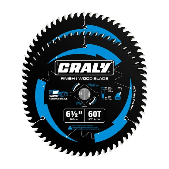 CRALY 6-1/2 Inch 60 Teeth Circular Saw Blade, 5/8 Inch Arbor, for Wood Cutting, with Carbide Tip and Thin Kerf