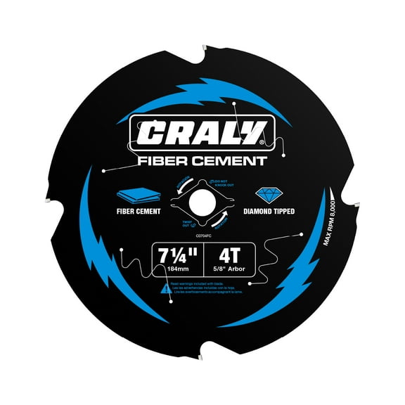 CRALY 7-1/4 Inch 4 Teeth Circular Saw Blade, 5/8 Inch Arbor, for Hardie Fiber Cement Cutting, with Polycrystalline Diamond Tipped (PCD) and Thin Kerf