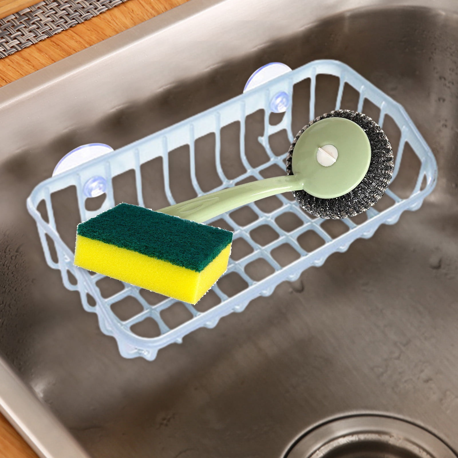 CRAMAX Kitchen Sink Suction Cup Draining Basket Sponge Shelf
