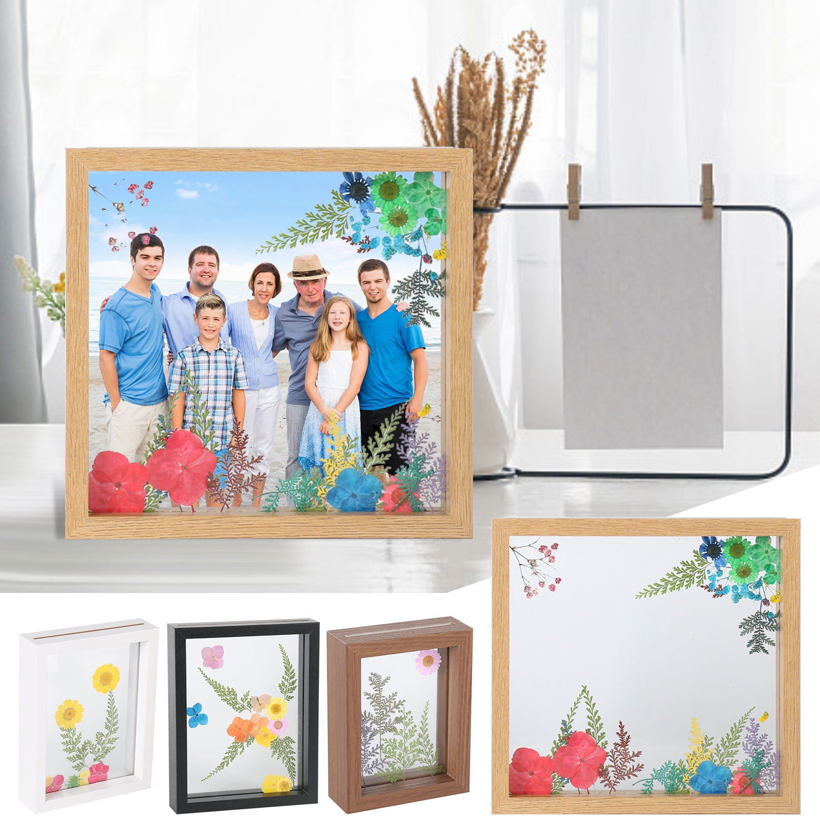 CRAMAX Wooden Doublesided Transparent Glass Photo Frame, Plant Leaf