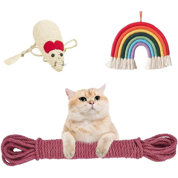 CRASPIR 6mm 164Ft/50M Jute Rope Strong Cat Scratching Post Cord Heavy Duty Thick Natural Macrame Twine for Arts Crafts DIY Garden Plants Artworks Hanging Bundling Repairing Gift Pack Red