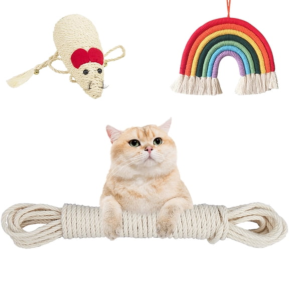CRASPIR 6mm 164Ft/50M Jute Rope Strong Cat Scratching Post Cord Heavy Duty Thick Natural Macrame Twine String Beige for Arts Crafts DIY Garden